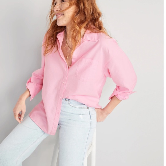NWT OLD NAVY Oversized Button-Down Boyfriend Shirt  Pink TranceMEDIUM - Picture 4 of 5